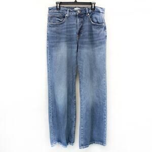 Good American High Split Washed Blue Denim Straight Jeans Size 10/30